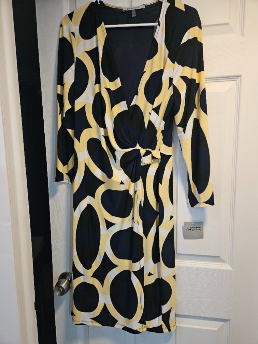 Kasper Blue Yellow and White Faux Wrap Dress